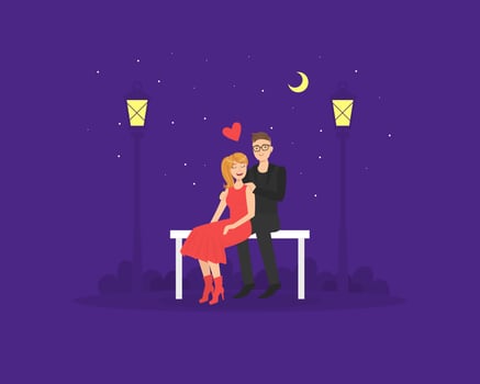 Happy Loving Couple in Love Having Romantic Date at Night in Park Illustration vector