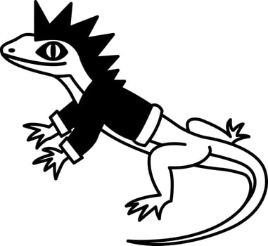 isolate black and white illustration of Lizard with a spiked hair and a leather jacket vector