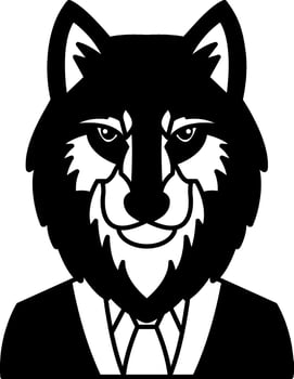 isolate black and white illustration of Wolf in a suit vector