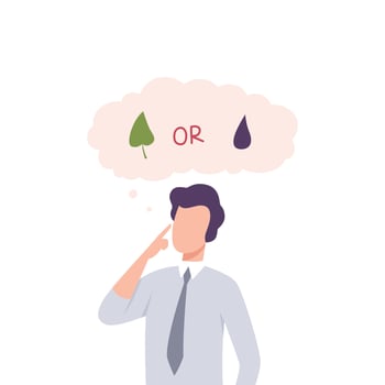 Man Trying to Make Decision, Environment or Industry, Guy Thinking about Environmental Protection Flat Illustration vector