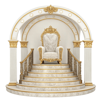 luxurious throne on grand staircase with ornate details and golden accents, creating elegant and royal atmosphere png