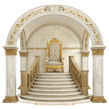 luxurious throne room featuring ornate throne, grand staircase, and elegant architectural details, exuding opulence and majesty png