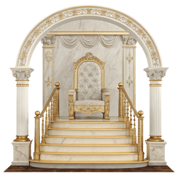 luxurious throne set in ornate archway with marble and gold accents, exuding elegance and grandeur png