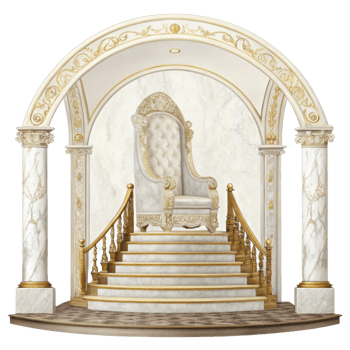 luxurious throne on grand staircase, surrounded by elegant columns and ornate details, exuding opulence and sophistication png