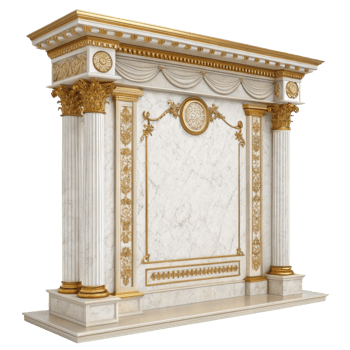 Elegant marble wall with ornate golden accents and decorative columns, showcasing luxury and sophistication png