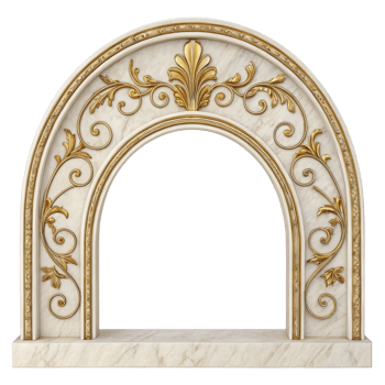 Elegant marble arch with intricate golden floral designs, perfect for luxurious decor or architectural elements png