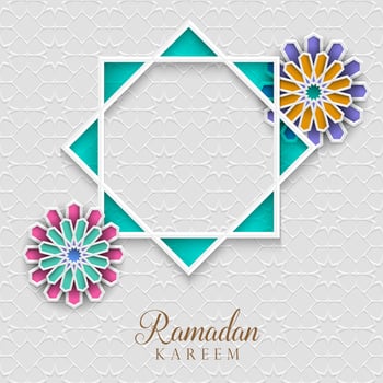 White Ramadan greeting card with bright paper Islamic ornaments vector