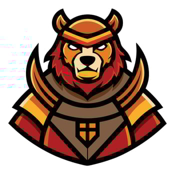 Fierce Cartoon Bear Mascot in Armor on White Background for Sport Logos, Mascot vector