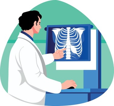 A flat style illustration of a radiologist checking chest xray vector
