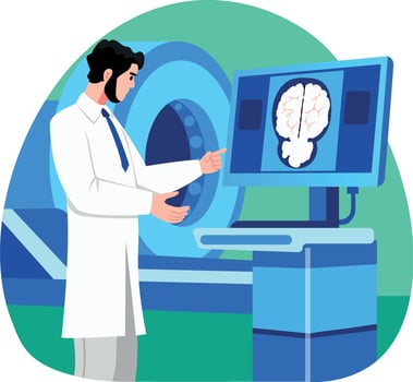 A doctor doing mri scan, flat style illustration vector