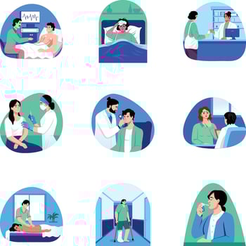 Pack of Patient Care Flat Illustrations vector