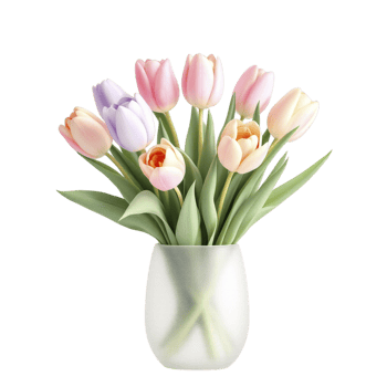 A vase with a bunch of tulips in it png