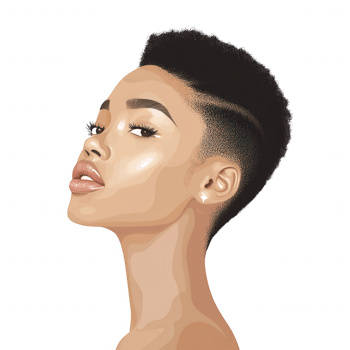 Stylized illustration of a confident woman with a short haircut, showcasing modern beauty and individuality against a transparent background. png