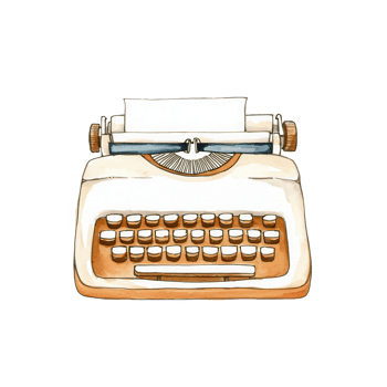 An artistic illustration of a vintage typewriter with a blank sheet of paper png