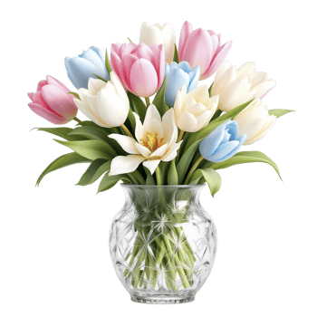 A vase filled with tulips is shown png