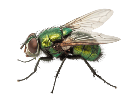 close up view of vibrant green fly showcasing its intricate details and iridescent body. image captures beauty of nature small creatures png