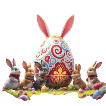 Easter egg with rabbits and eggs png