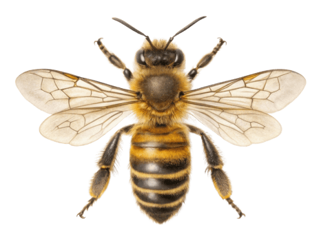 detailed close up of bee showcasing its intricate wings and striped body, highlighting its role in nature and pollination png