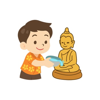 songkran water festival thailand cute cartoon charactor vector