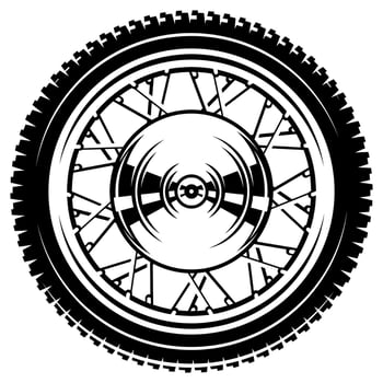 Detailed Black and White Illustration of a Motorcycle Wheel with Intricate Spoke Design vector