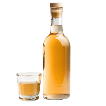 A bottle of whiskey and a shot glass png