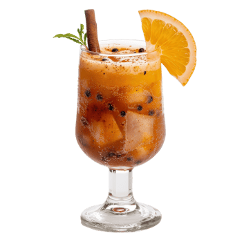 A glass of orange juice with a cinnamon stick png