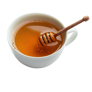 A cup of tea with honey and a wooden spoon png