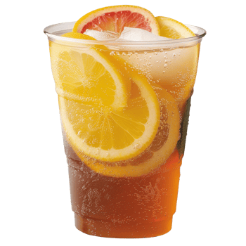 A glass of iced tea with sliced lemons png
