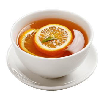 A cup of tea with an orange slice in it png