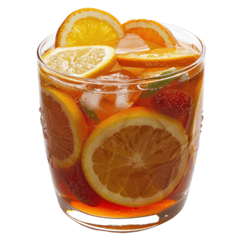 A glass filled with orange slices and strawberries png