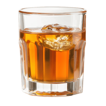 Glass of Whiskey with Ice Cubes on a Transparent Background for Beverage or Bar Themes png