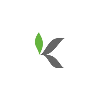 K leaf minimalist, K simple logo, green color vector