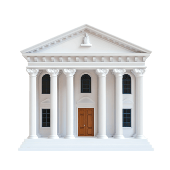 Classic White Courthouse with Columns and Doorway Against png