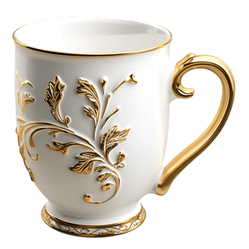 Elegant white and gold teacup intricate luxurious vintage floral decorativeistic design png