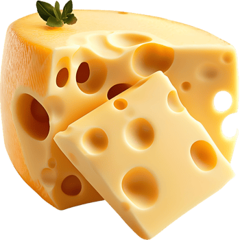Fresh yellow swiss cheese soft holey smooth nutritious rich dairy texture png