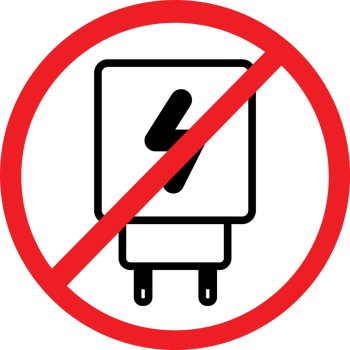 Illustration of a prohibition sign overlaying a charger icon, symbolizing restricted electrical access or invalid power usage. The vivid red circle conveys a clear message of prohibition. png