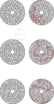 Circular Mazes Solutions Step by Step Pathfinding Puzzle Game vector