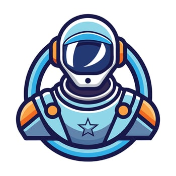 Cartoon Astronaut in Space Suit with Star Emblem and Ring Frame, Transparent vector