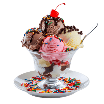 A bowl of ice cream with a cherry on top png
