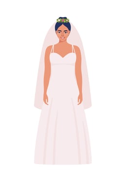 Bride in a wedding dress. Bride in traditional white dress on wedding day, marriage ceremony. illustration. vector