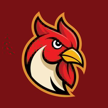 Red Rooster Head Mascot Style with Detailed Golden Accents on a Burgundy vector