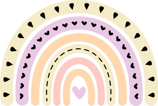 Pastel Rainbow with Heart and Thin Doodles png