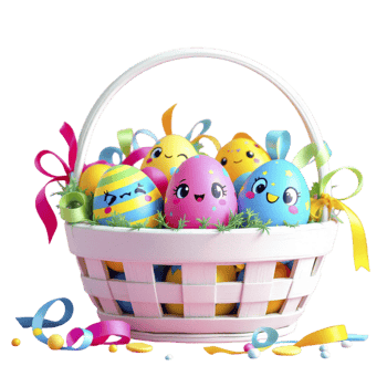 Easter egg basket with colorful eggs png