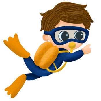 Diver kid boy swim in the sea png
