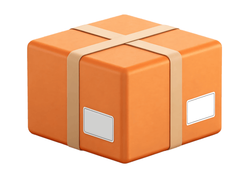 Orange cardboard shipping box with tape and labels transparent on isolated Transparent background png