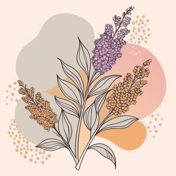 Floral with Lilac Blossom Sprigs and Neutral Geometric Shapes vector
