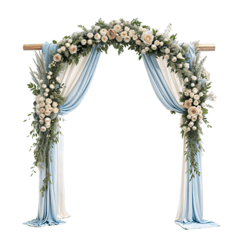 A wedding arch with blue and white flowers png