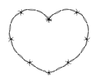 wire barb silhouette frame, heart shape, wire frame graphic art line vector