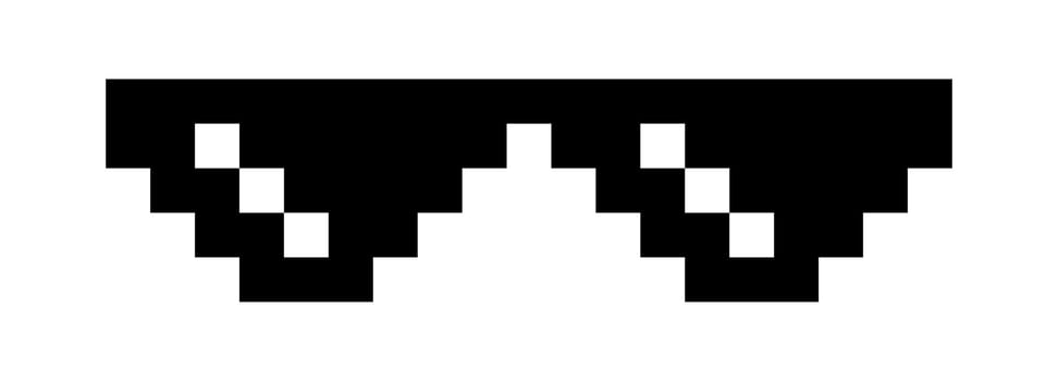 pixel glasses meme icon, glasses thug life, black sunglasses fashion, silhouette pixel glasses symbol vector