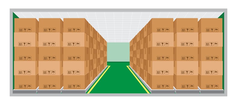 warehouse interior with boxes on racks, carton box on shelf, logistics, cargo, storehouse, parcel storage postal service, storehouse with goods on shelves vector